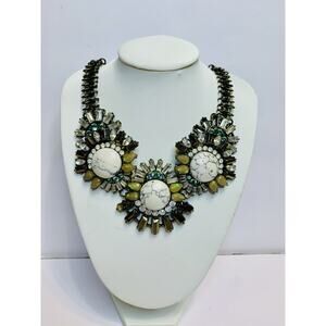 Baublebar Statement Necklace With Crackled Glass And Olive Green Stone Art Deco